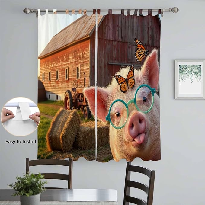 Farm Pig Living Room Curtains 96 Inch Length, Window Curtains Tab Top, - Image 4