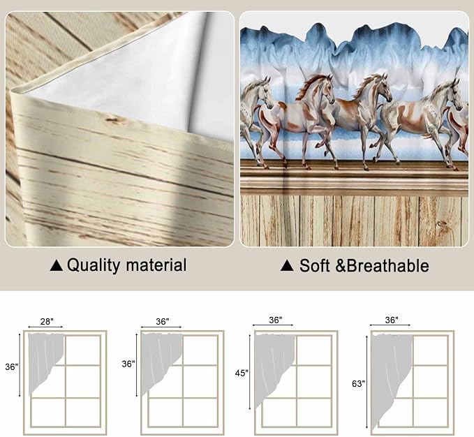 Western Horse Swag Valances for Windows, Farmhouse Wooden Grain Vintage Cowboy - Image 5