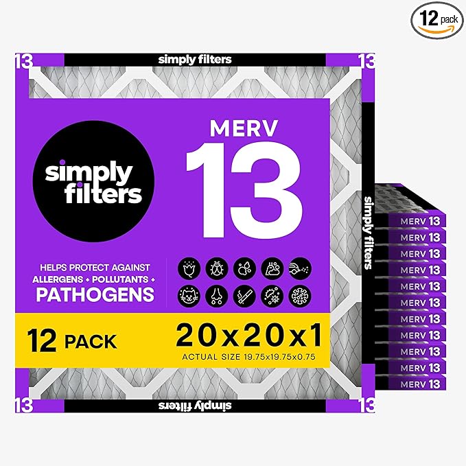 Simply 20x20x1 Air Filter, MERV 13, 12 Pack, by SimplyFilters