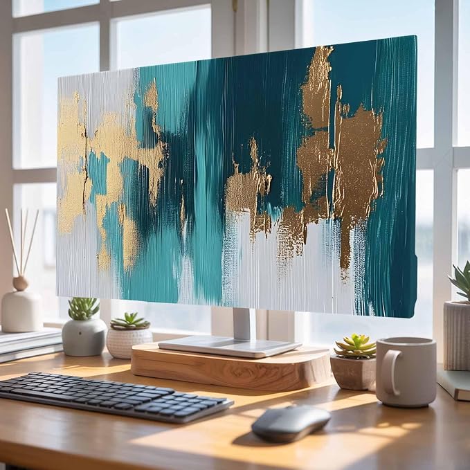 Blue Green Marble Texture Indoor TV Cover, Elastic TV Screen Protector Abstract - Image 4