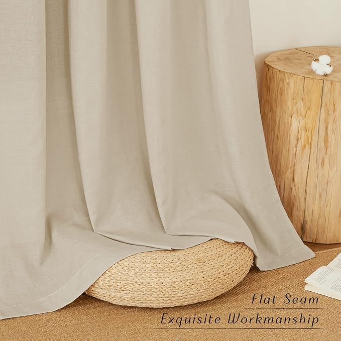 NICETOWN Linen Angora Curtains 120 inches Long for Bedroom, Grommet Privacy Assured Semi Sheer with Light Filtering Thick Flax Linen Window Treatments for Living Room, W55 x L120, 2 Panels