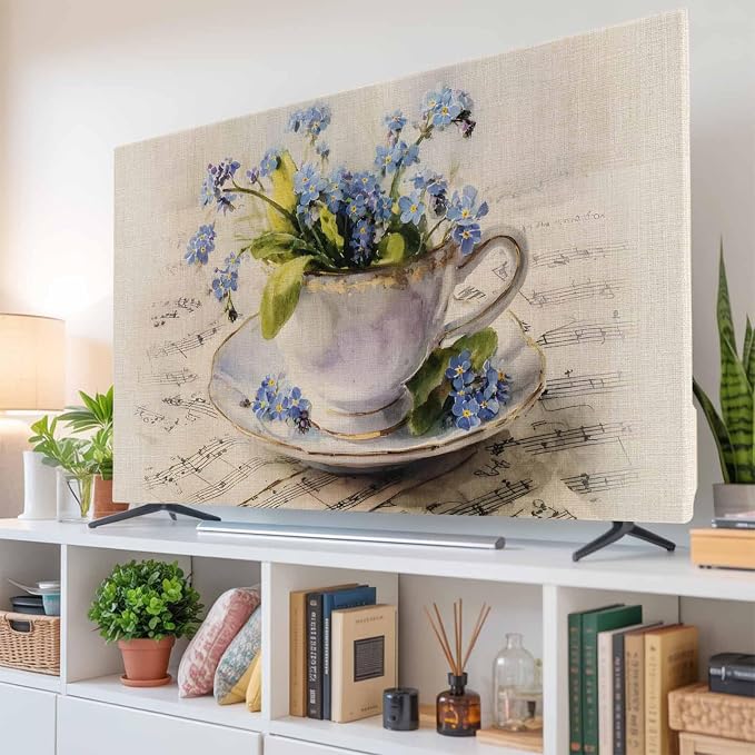 Spring Flowers Tea Cup Musical Score Indoor TV Cover, Elastic TV Screen - Image 6