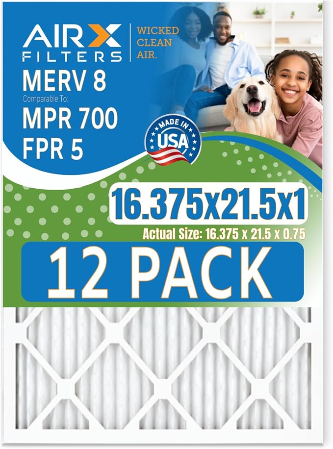 16.375x21.5x1 Air Filter MERV 8 Rating, 12 Pack of Furnace Filters Comparable by AIRXFILTERSWICKEDCLEANAIR