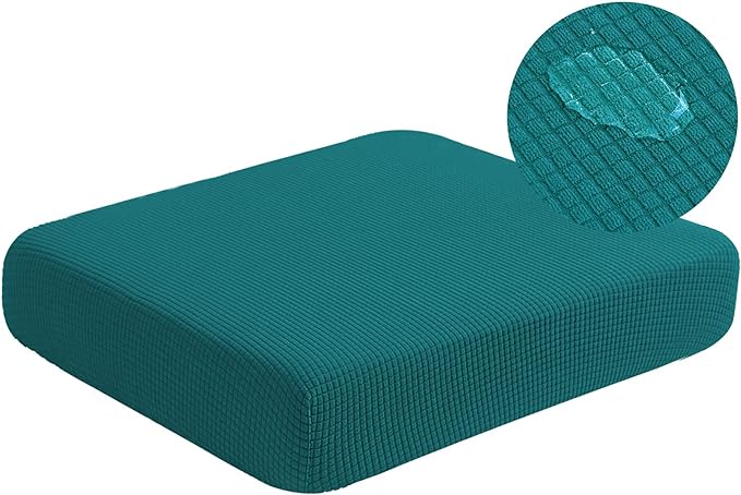 Water Resistant Stretch Sofa Seat Cushion Covers Stretch Furniture Protector, Soft Flexibility Loveseat Cushion Cover with Elastic Bottom for Camper (Medium, Dark Teal)