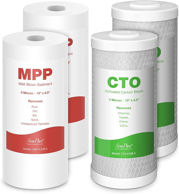SimPure Whole House Water Filter Cartridges 5 Micron 10" x 4.5" PP+CTO 2-Stage by SimPure_Water