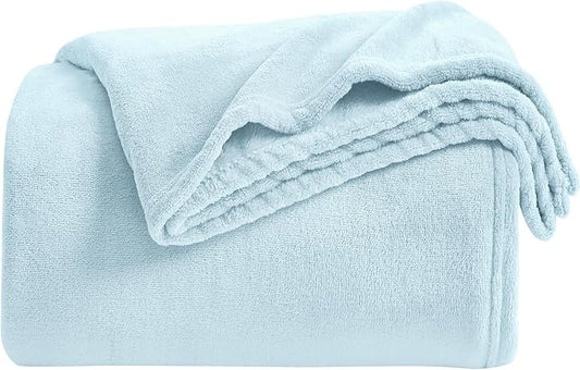 KMUSET Fleece Blanket Mist Blue Lightweight Super Soft Cozy Fuzzy Bed Blankets Microfiber Factory Shop