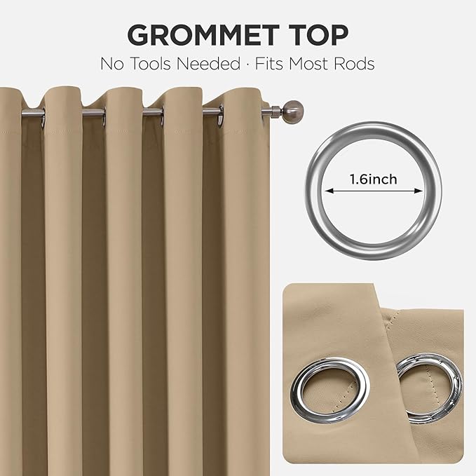 Joydeco Blackout Door Curtain for Doorway Privacy 108 Inches Long, Grommet Closet Curtain for Open Closet, Room Divider for Bedroom Living Room (Light Beige, 52Wx108L, 1 Panel)