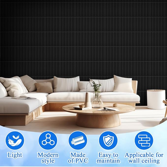Nuanchu 32 Pcs 3D Slat Wall Panels, Paintable Waterproof Textured Tiles - Image 5