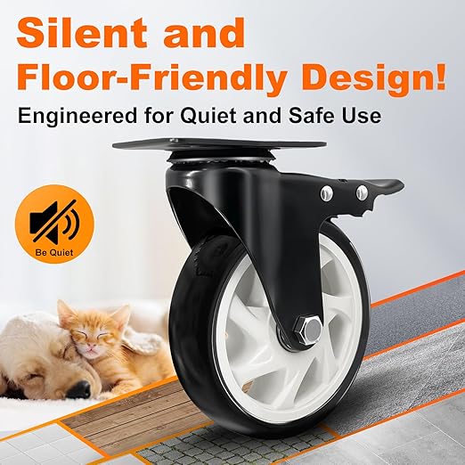 5 Inch Heavy Duty Caster Set of 4, Swivel Plate Castor Wheels - Image 6