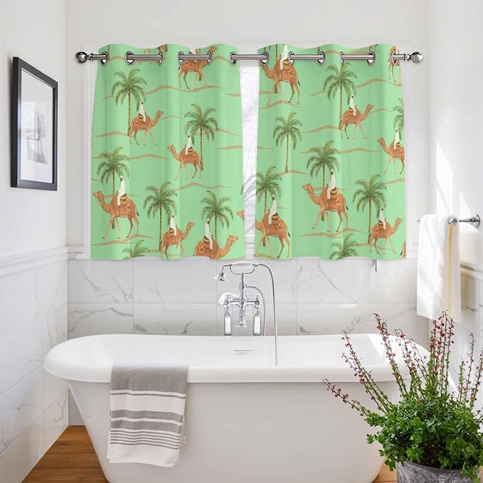 2 Panel Kitchen Cafe Curtains, Desert Camels Sunlight Filtering Nature Air - Image 3