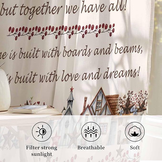 Farmhouse Sheer Curtains 63 Inch Length Country Star Barn Berry Brown Wood - Image 2