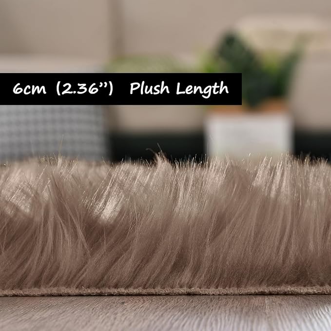 Goolela Faux Sheepskin Fur Rug Light Brown Beige Fluffy Rug 4x6 Carpet for Bedroom Fuzzy Furry Soft Rugs PlayRoom Shaggy Plush Washable Sheepskin