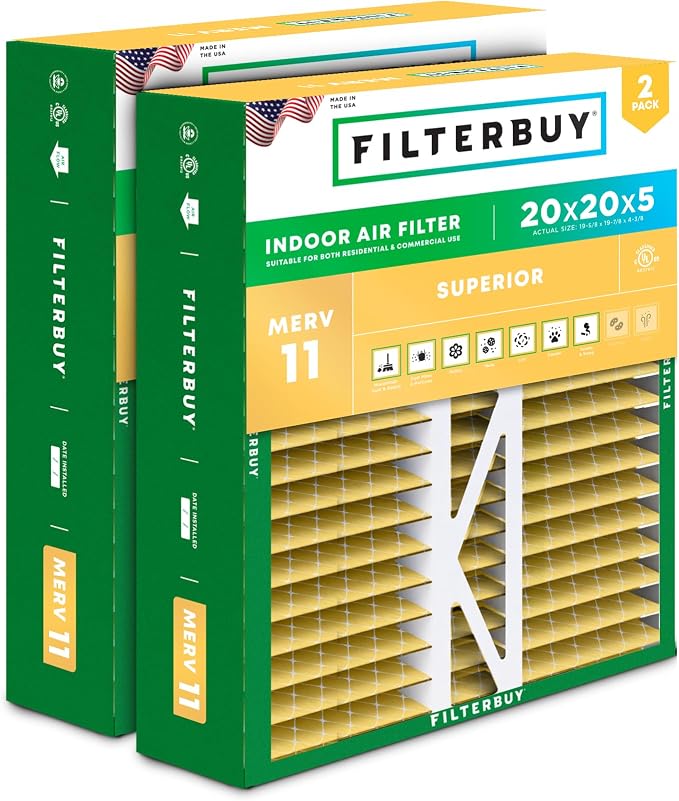 Filterbuy 20x20x5 Air Filter MERV 11 Superior Pet & Allergy Defense, Pleated by Filterbuy
