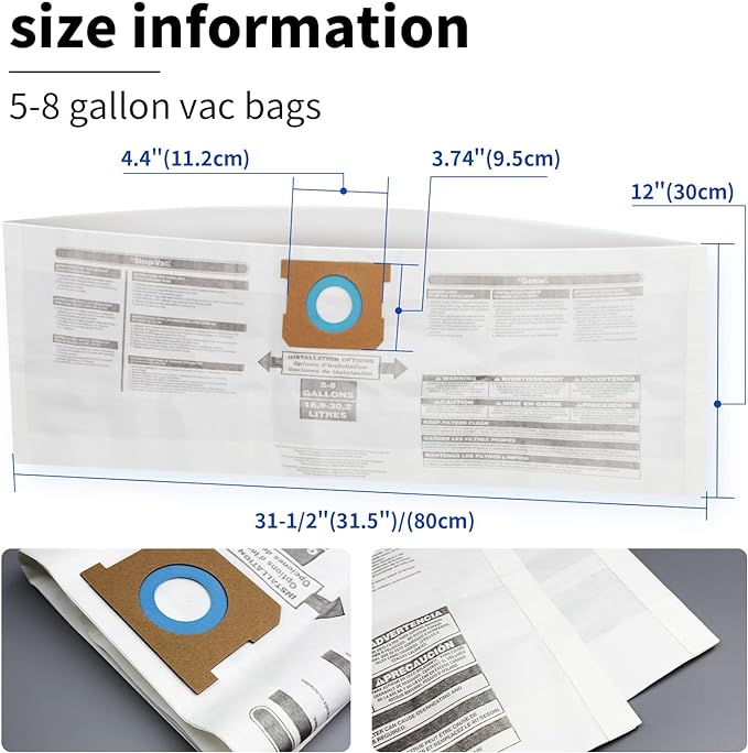 for Shop Vac Bags 5-8 Gallon, Type E 90661 9066133, Type H 90671 9067133; VF2004 - Image 5