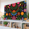 Abstract Boho Flower Floral on Black Indoor TV Cover, Elastic TV Screen by Unknown