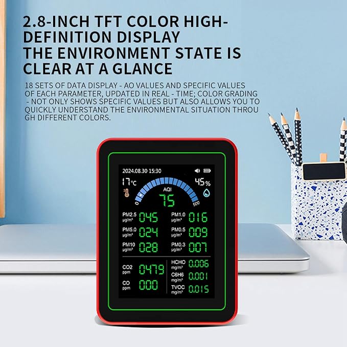Indoor Air Quality Monitor, 18 in 1 Professional Meter, Battery Powered - Image 3
