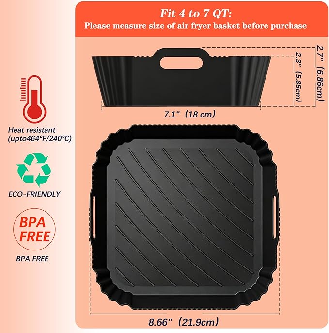 2Pcs Silicone Air Fryer Liners Reusable Square Thickened Airfryer Basket - Image 2