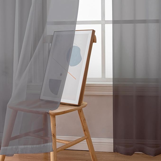 Simplebrand Grey Sheer Curtains 72 Inches Long 2 Panels for Living Room, Rod Pockets Airy Window Treatments Voile Sheer Curtain Panels Lightweight for Front Back Patio Glass Door, 42" Width