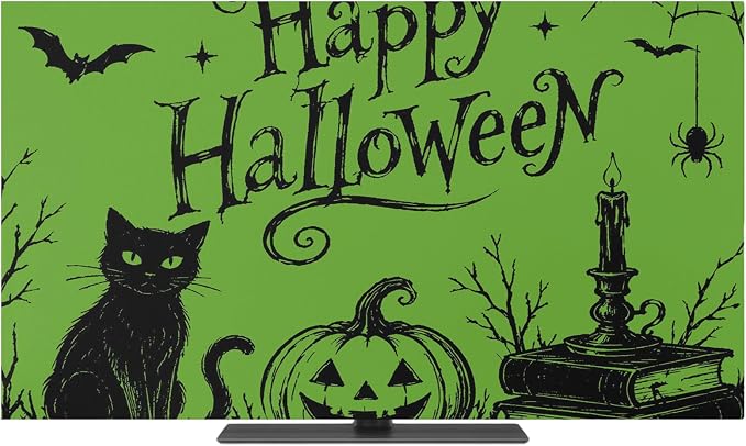 Happy Halloween Black Cat Pumpkin Indoor TV Cover, Elastic TV Screen Protector - Image 2