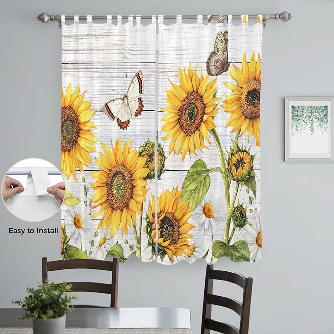 Yellow Sunflowers Living Room Curtains 96 Inch Length, Window Curtains Tab Top - Image 4