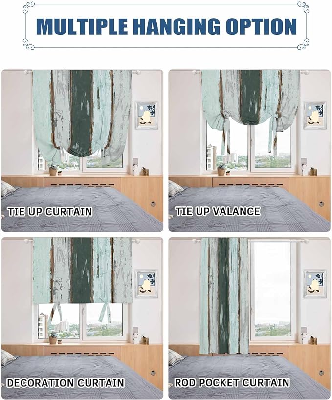 Tie Up Curtains for Windows, Vintage Wooden Retro Art Farmhouse Barns Thermal - Image 5