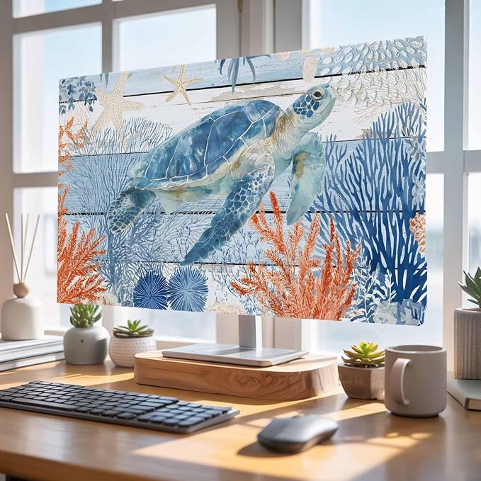Ocean Sea Turtle Starfish Indoor TV Cover, Elastic TV Screen Protector Orange - Image 4
