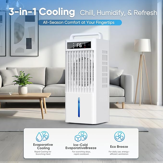 Portable Air Conditioners Fan, Windowless Evaporative Air Cooler 2 Modes & 6 - Image 2