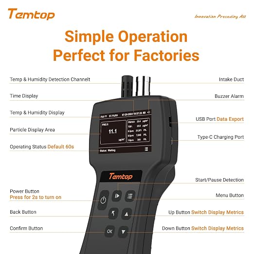 Temtop Handheld Particle Counter 0.3µm, 1.0µm Particulate Monitor PM2.5 - Image 9