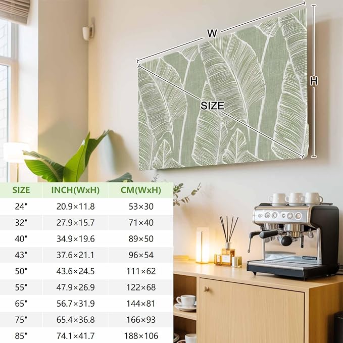 Tropical Plants Palm Leaf Indoor TV Cover, Elastic TV Screen Protector Retro - Image 4