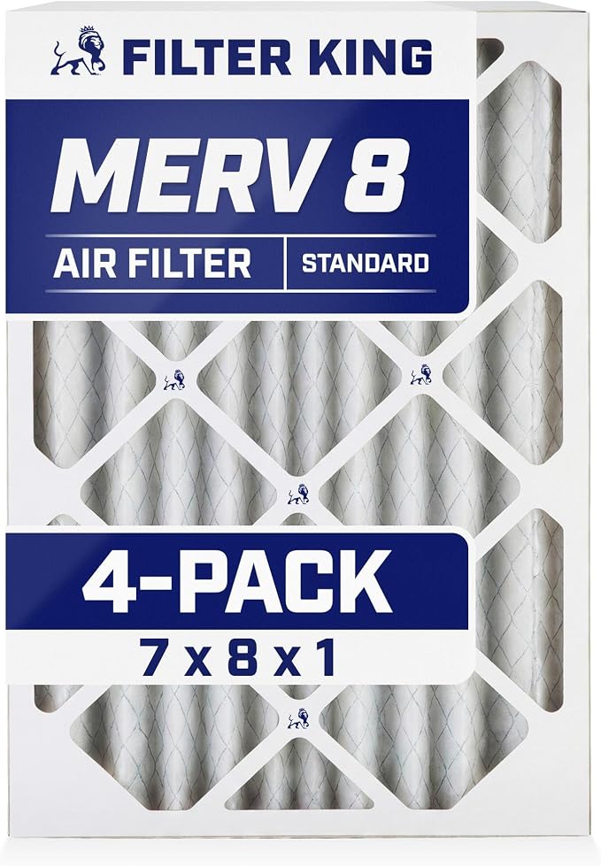 Filter King 7x8x1 Air Filter | 4-PACK | MERV 8 HVAC Pleated A/C Furnace Filters by FilterKing