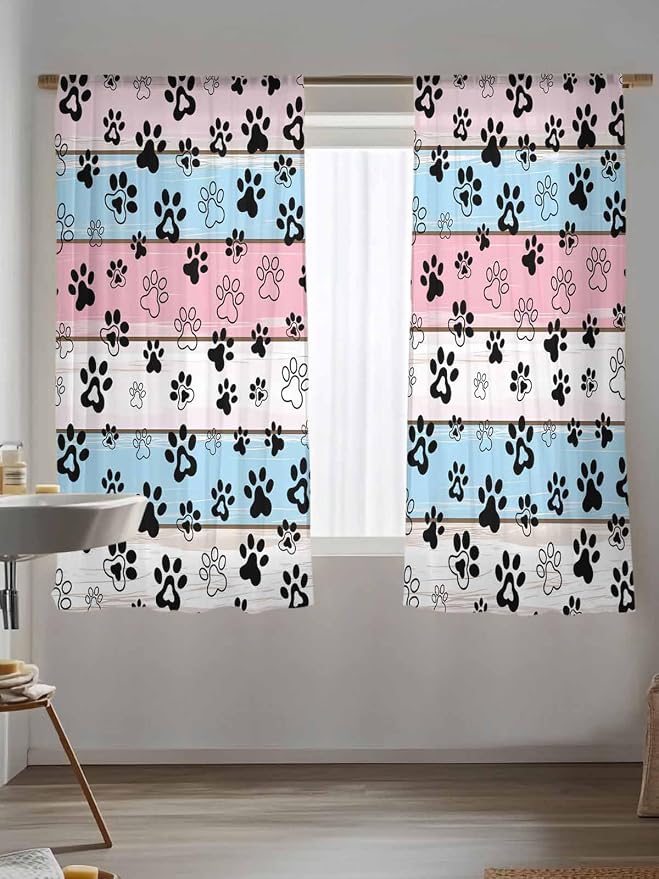 Sheer Curtains 72 Inches Long, Vintage Farmhouse Wooden Grain Privacy Voile - Image 5