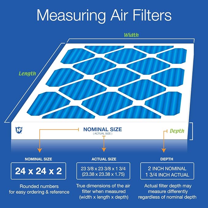 Nordic Pure 24x24x2 Pleated MERV 7 Plus Carbon Air Filters 3 Pack | Actual - Image 2