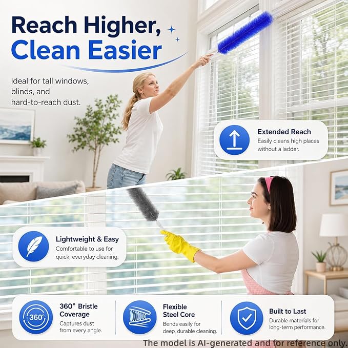 Fan Cleaning Brush, 2027 New Fan Brush, Bendable Microfiber Head, Reusable Dust - Image 7