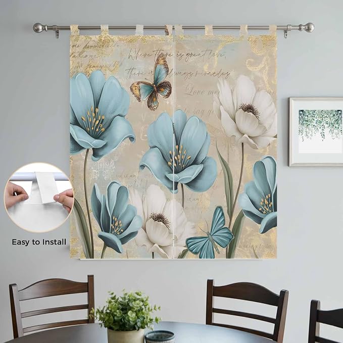 Spring Flowers Bathroom Curtains 63 Inch Length, Window Curtains Tab Top - Image 4