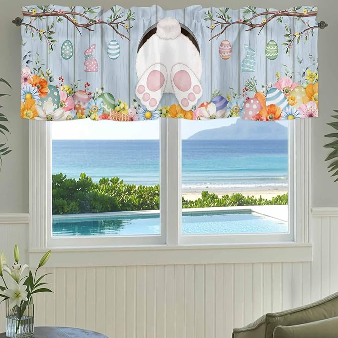 Easter Curtain Valances for Windows, Kitchen Valance Window Treatment, Spring - Image 3