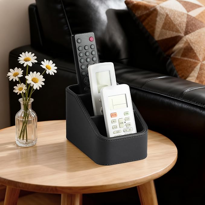 PU Leather Remote Control Holder, Small Desk Organizer Office Supply Bedside - Image 3