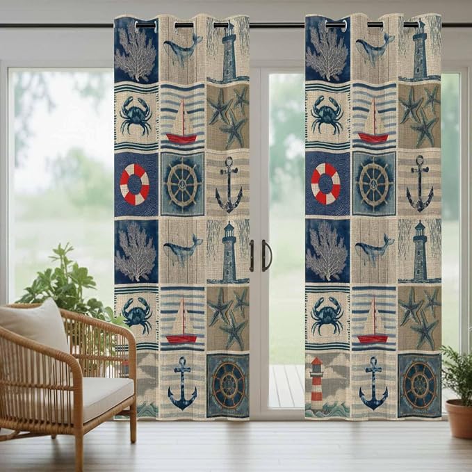 Oceans Outdoor Curtains for Patio Shell Starfish Whales Summer Vintage - Image 6