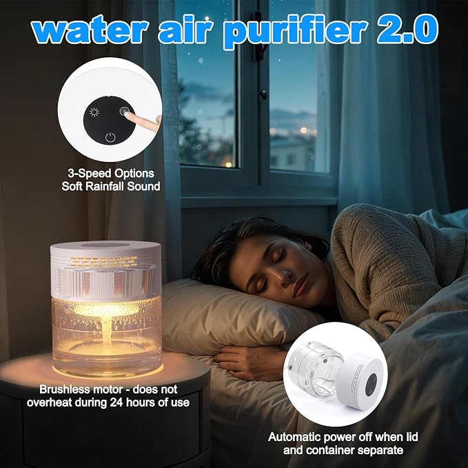 Water Air Purifiers for Home, Water Based Air Purifiers, Quiet 3-Speed Air - Image 2