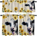 Kitchen Curtains Tiers and Valance Set of 3, Cow Sunflowers Light Filtering by Anzona