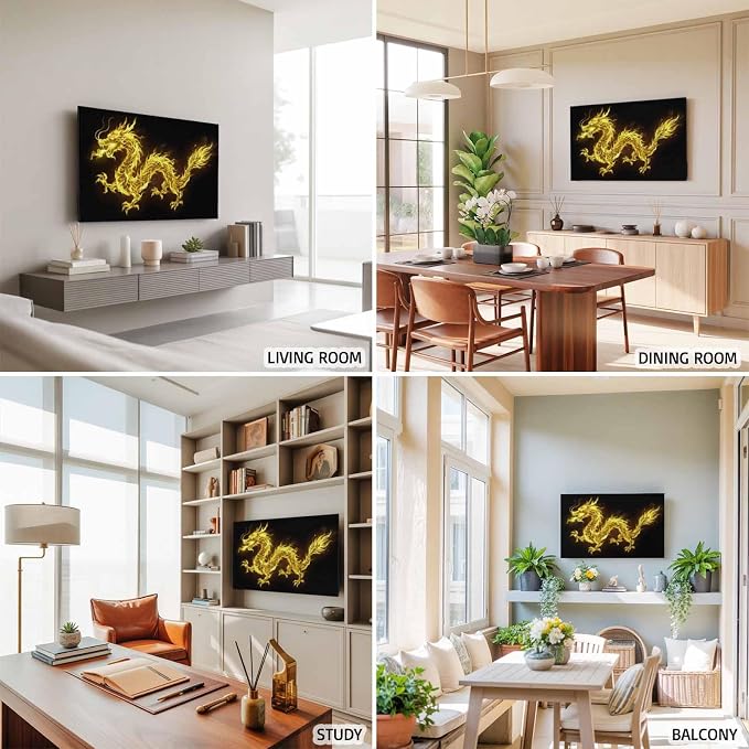 Watercolor Yellow Flames Dragons on Black Indoor TV Cover, Elastic TV Screen - Image 5