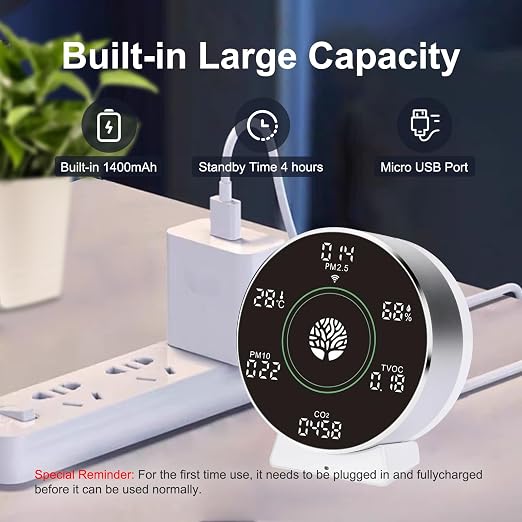 8-in-1 IAQ SensorsWireless, Air Quality Monitor Indoor, CO2 TVOC Temperature - Image 4