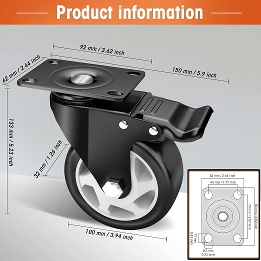 4" Caster Wheels, Casters Set of 4 Heavy Duty - Image 5