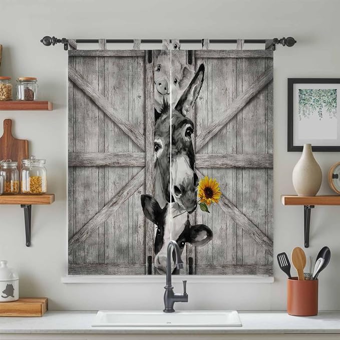 Funny Farm Animals Bathroom Curtains 63 Inch Length, Window Curtains Tab Top - Image 3
