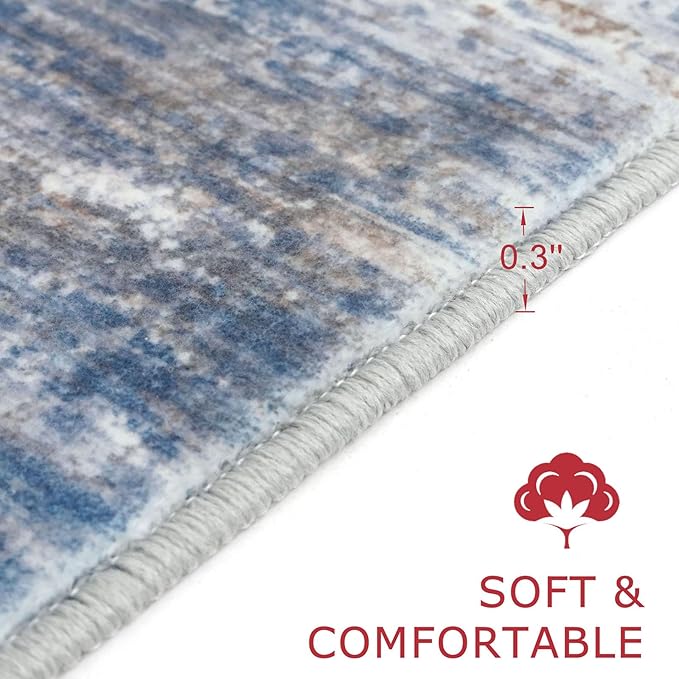 KOZYFLY Modern Abstract Washable Rug Runner 2x7 Hallway Runner Rug Non-Slip Soft Kitchen Runner Rugs, Print Blue Rust Striped Carpet Runner for Entryway Bathroom Laundry Room Foyer