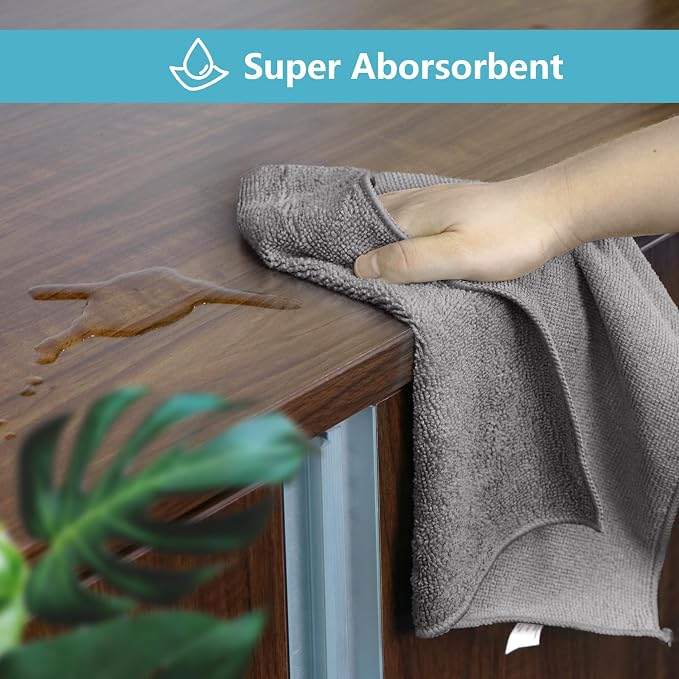 HOMEXCEL Grey Cleaning Rags 5 Pack, Highly Absorbent Microfiber Cleaning Cloth - Image 4