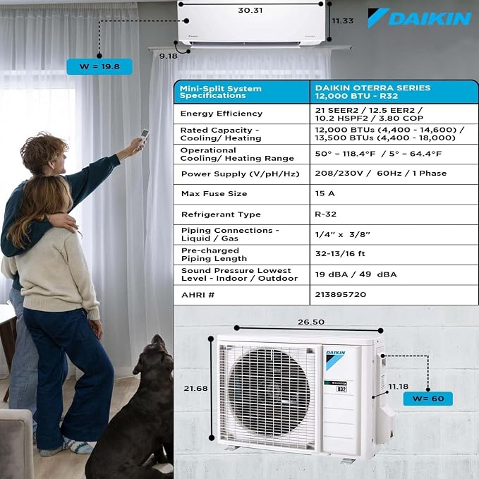 Daikin 12, 000 BTU 20 SEER2 Oterra R32 Series Ductless Mini-Split Air - Image 3