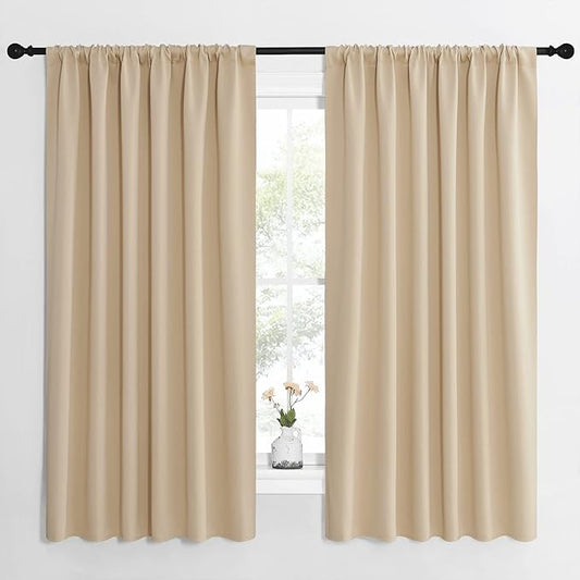 NICETOWN Room Darkening Curtains for Bedroom - Triple Weave Home Decoration Thermal Insulated Solid Drapes for Kitchen (Biscotti Beige, Set of 2 Panels, 62 x 63 Inch)