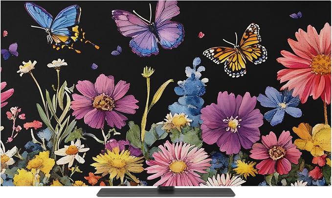 Watercolor Flowers Butterfly Countryside Plant Indoor TV Cover, Elastic TV by Unknown