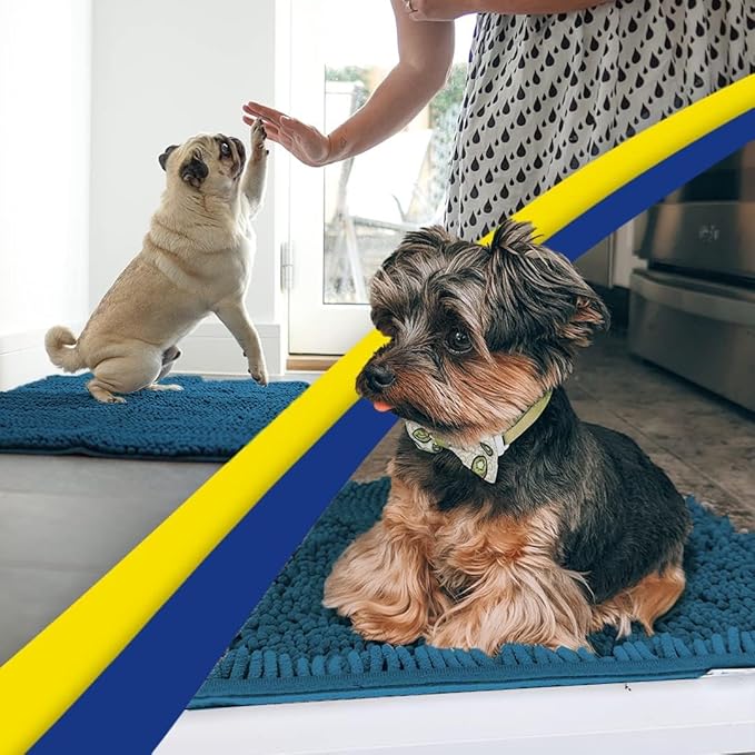 Muddy Mat® | Super Absorbent Door Mat Indoor, Microfiber Quick Dry Chenille Entryway Rug, Non-Slip Front Door Mat, Indoor Mats for Entryway, Machine Washable Pet Rug, Atlantic Blue 59"x24"