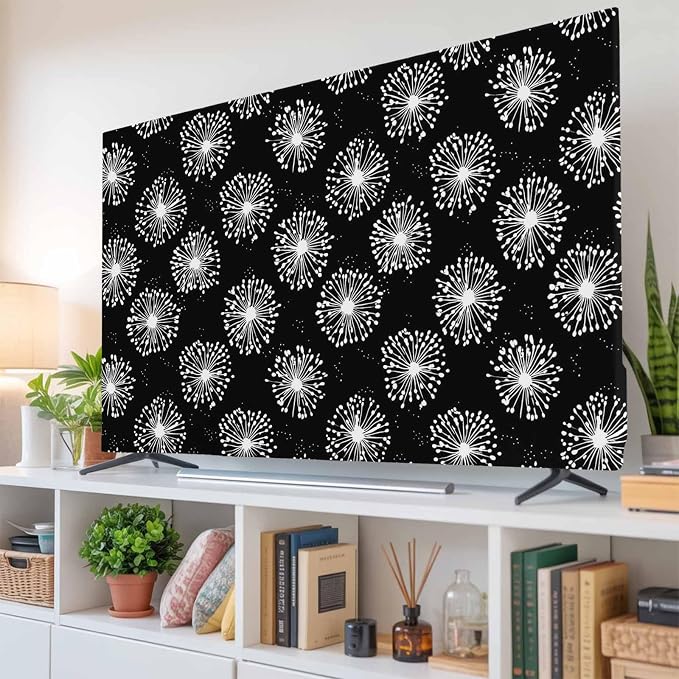 Abstract Dandelion on Black Indoor TV Cover, Elastic TV Screen Protector Summer - Image 6